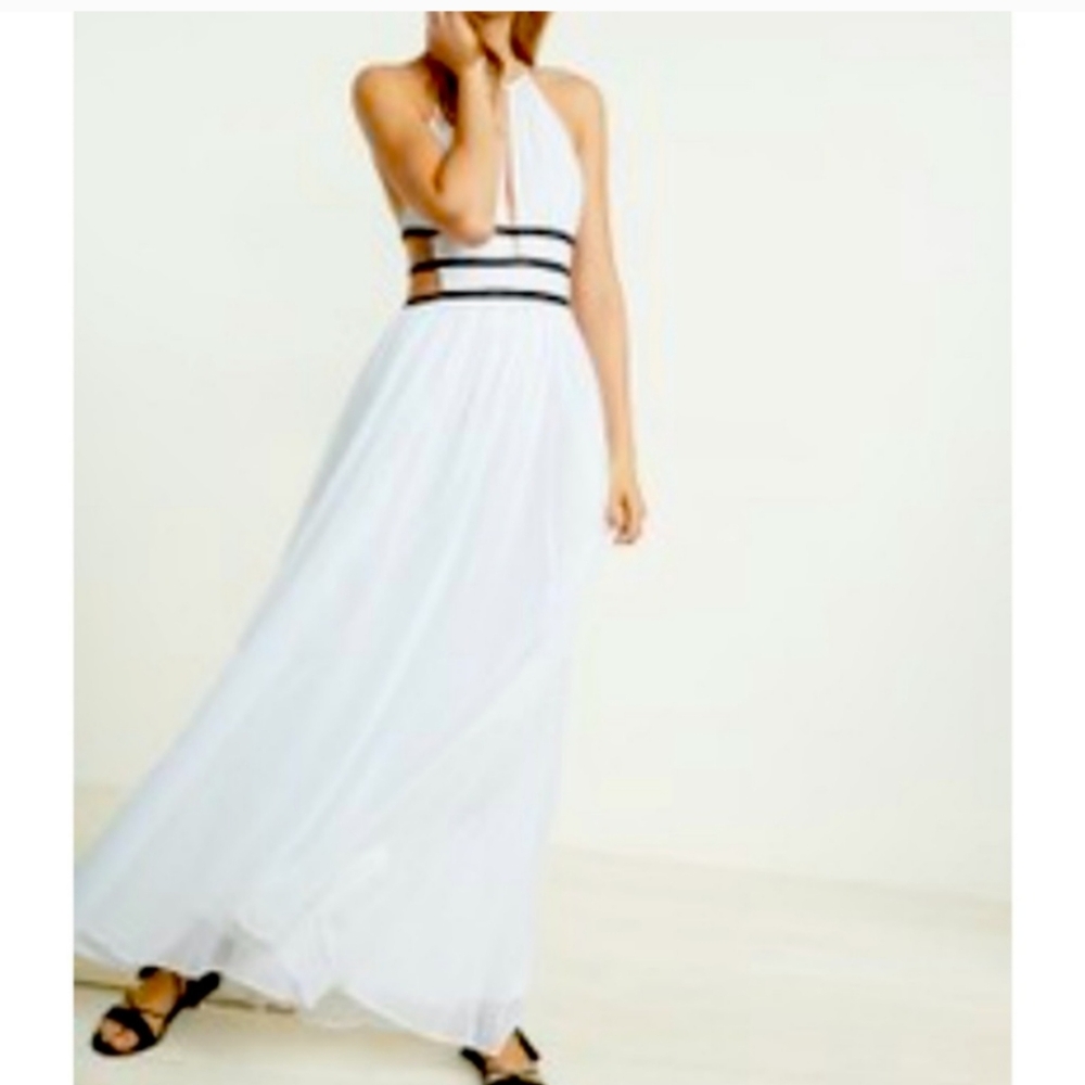 Express White Pleated Halter Maxi Gown Size S